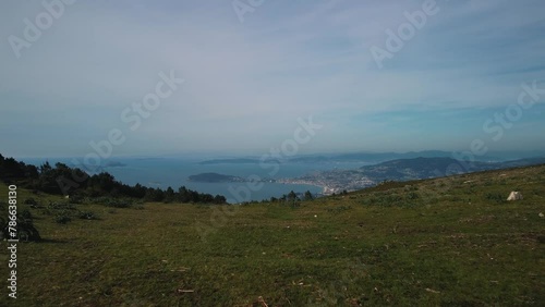 Drone view of Rias Baixas, Val Miñor, Nigran and Baiona from A Grova High. 4k Footage photo