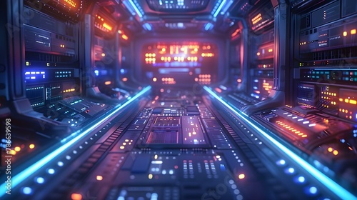 Cybernetic Corridor  Neon Pulse of the Data Nexus. Concept Technology  Cyberpunk  Futuristic  Neon Lights  Data Visualization
