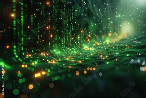 Digital technology banner green blue background concept with technology light effect, abstract tech, innovation future data, internet network, Ai big data, lines dots connection