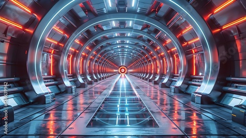 Futuristic Cyberpunk Corridor with Neon Glow. Concept Futuristic  Cyberpunk  Corridor  Neon Glow