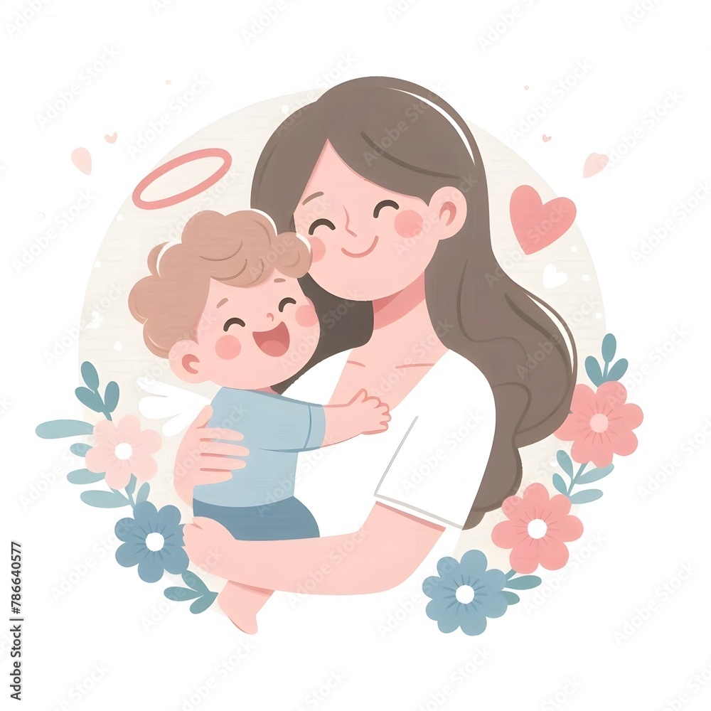 illustration of a mother hugging her baby, happy and smiling, Happy Mother's Day illustration of a mother hugging her baby, happy and smiling, Happy Mother's Day