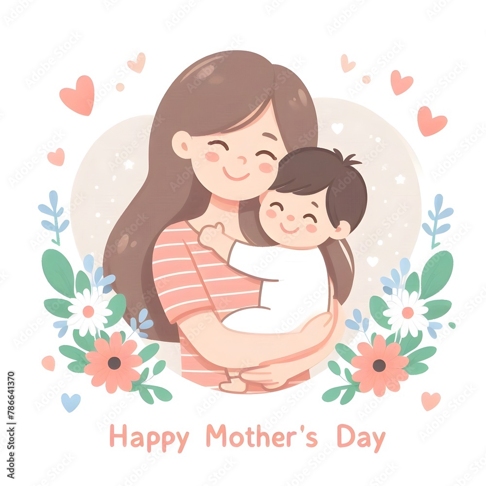 illustration of a mother hugging her baby, happy and smiling, Happy Mother's Day illustration of a mother hugging her baby, happy and smiling, Happy Mother's Day