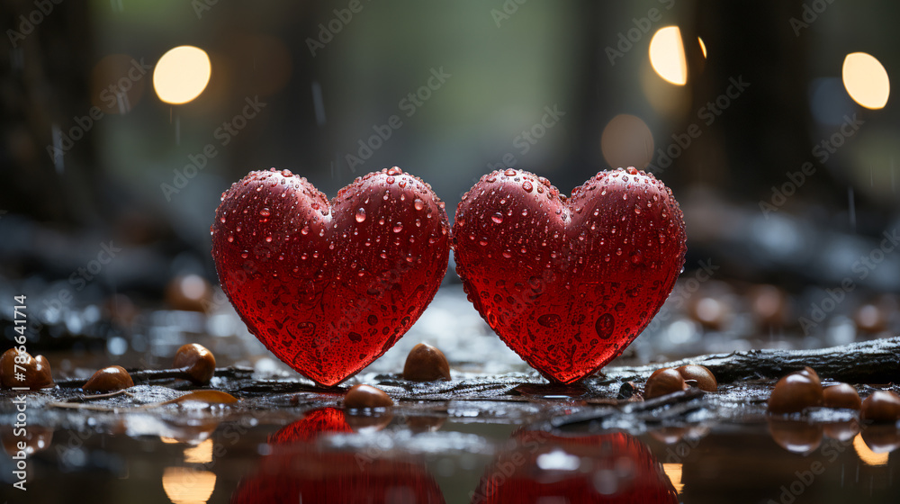 Obraz premium Two Red Hearts in Harmony. Duo of Love
