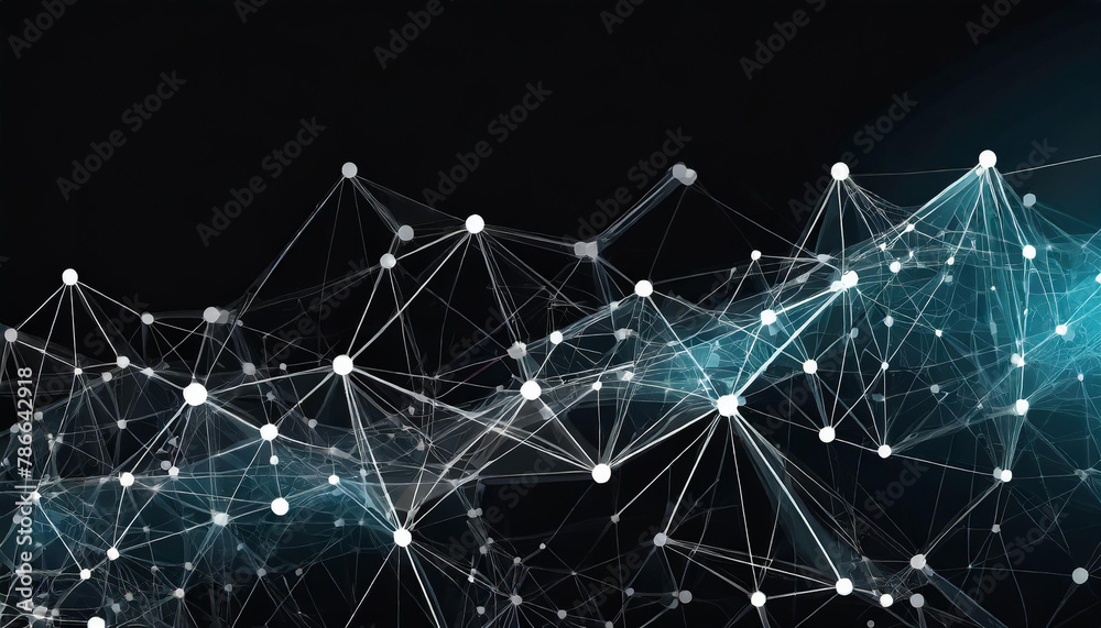 interconnected lines and dots representing digital connections, set against a black background banner element on social media and marketing materials related to technology