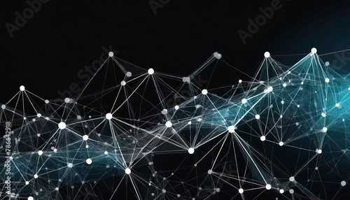 interconnected lines and dots representing digital connections  set against a black background banner element on social media and marketing materials related to technology