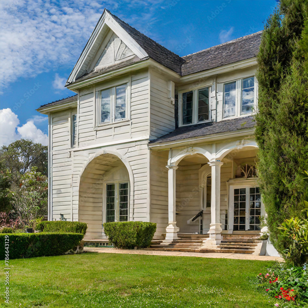 Obraz premium Luxury classic house exterior with green lush nature