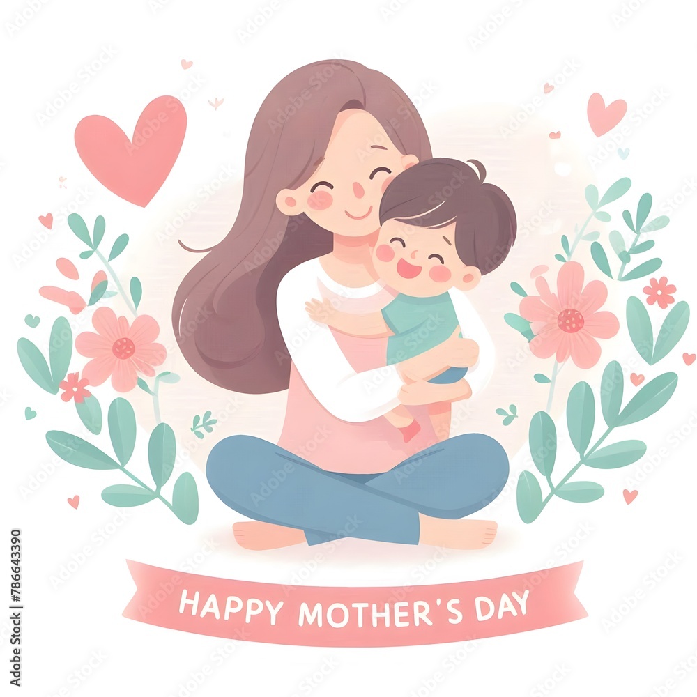 illustration of a mother hugging her baby, happy and smiling, Happy Mother's Day illustration of a mother hugging her baby, happy and smiling, Happy Mother's Day