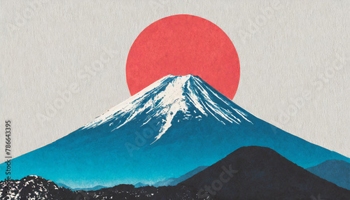 Mount Fuji japan. double exposure contemporary style minimalist artwork collage illustration