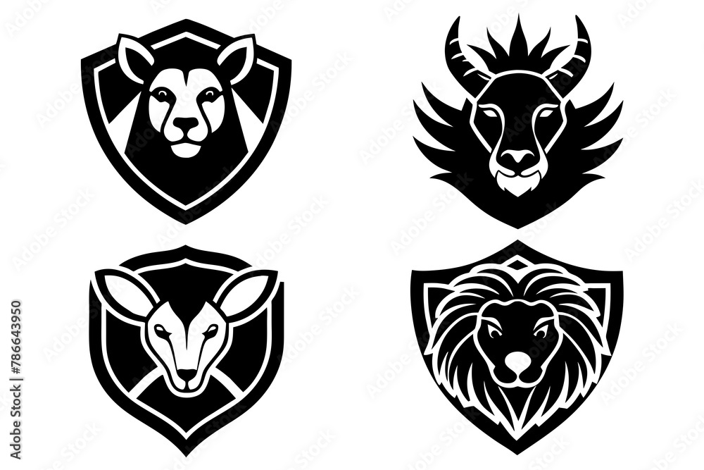 Set of animals logo icon  vector silhouette on white background