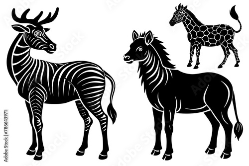 Set of animals vector silhouette on vector illustration 