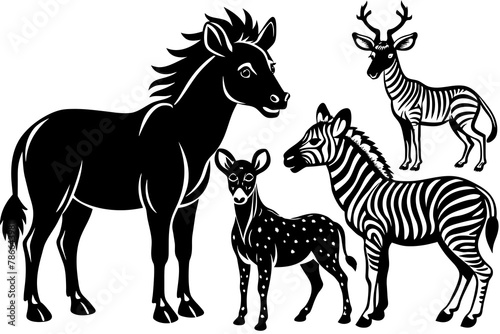 Set of animals  vector  silhouette on vector illustration 