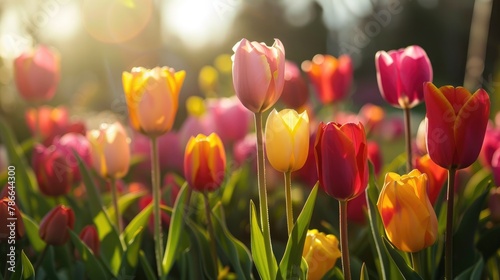 Vibrant tulips on a bright spring day
