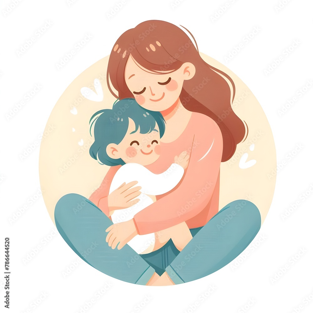 illustration of a mother hugging her baby, happy and smiling, Happy Mother's Day illustration of a mother hugging her baby, happy and smiling, Happy Mother's Day