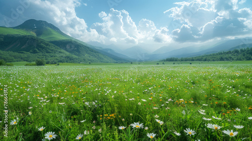 A Panoramic View of a Green Grass Meadow