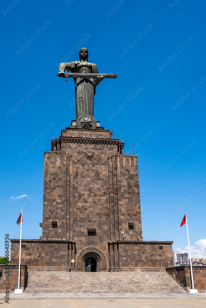 Mother Armenia woman statue with sword, soviet union architecture in Yerevan, Armenia