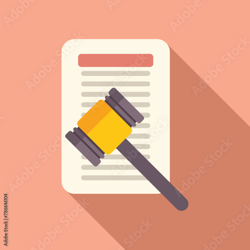 Gavel of disclaimer icon flat vector. Document term approve. Term check photo