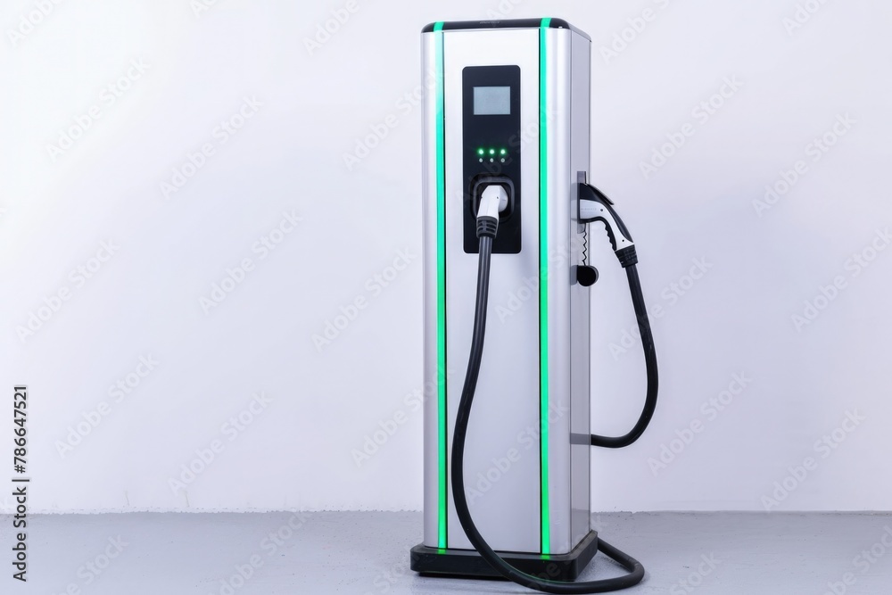 Electric car charging totem, charging station, EV charger, technology concept.