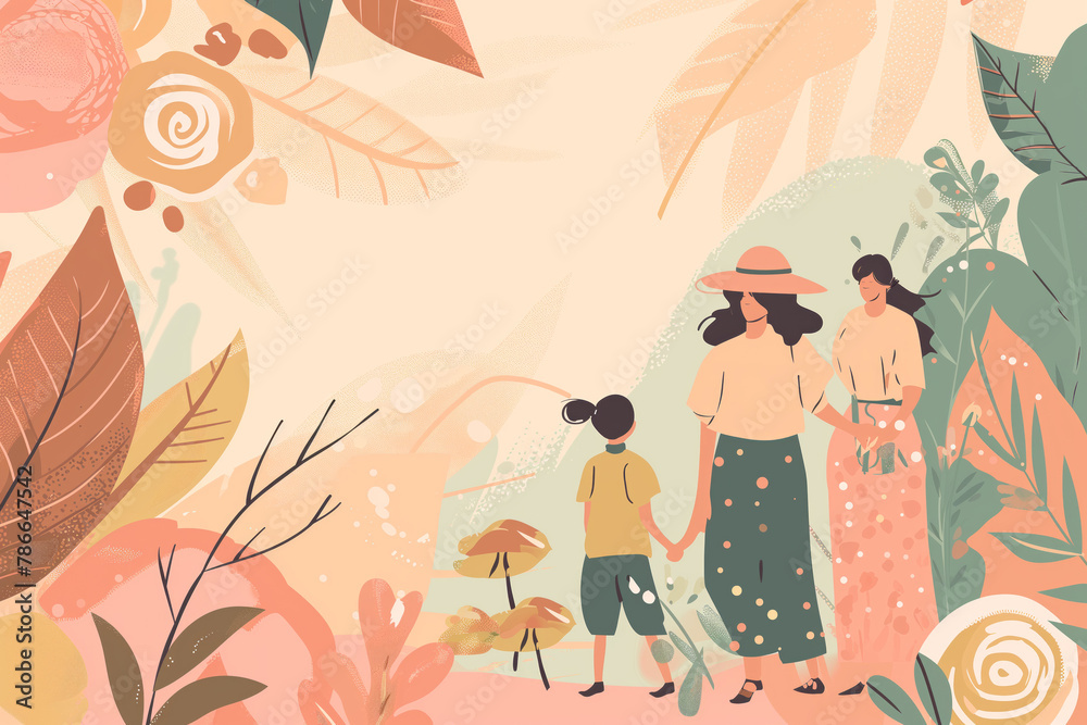 AI Generated Image Mother’s Day Illustration banner with family and floral elements AI Generated Image Mother’s Day Illustration banner with family and floral elements