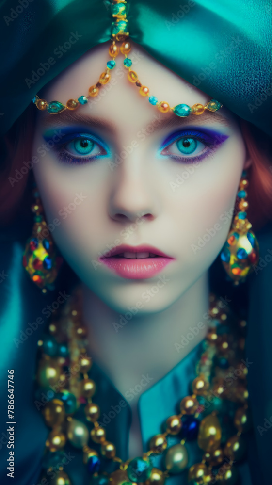 Portrait of a Fashion Model in Bold Makeup, Bright Eyes, Brighter Style. Fashion Model in Radiant Makeup Portrait of a Fashion Model in Bold Makeup, Bright Eyes, Brighter Style. Fashion Model in Radiant Makeup