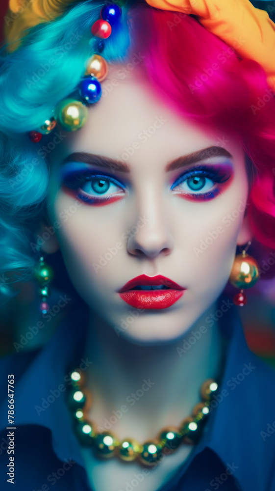 Portrait of a Fashion Model in Bold Makeup, Bright Eyes, Brighter Style. Fashion Model in Radiant Makeup