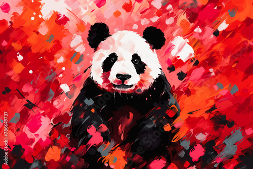 Colorful abstract panda painting in vibrant reds Generative AI image
