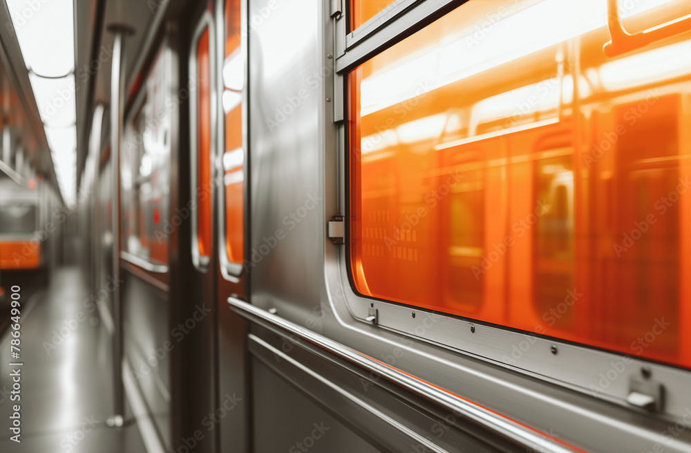 Orange Subway Train Interior in Motion Blur Generative AI image