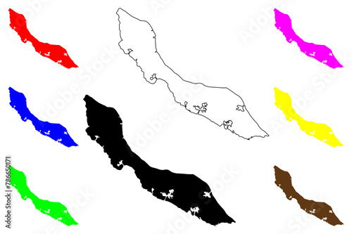 Curacao island (Kingdom of Netherlands, Holland, south america, Netherlands Antilles) map vector illustration, scribble sketch Curacao map