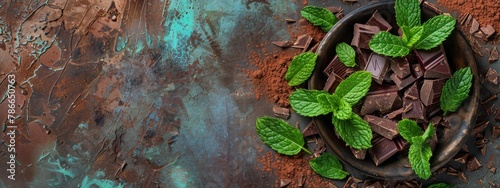 Decadent Chocolate Dessert Garnished with Fresh Mint Leaves on a Plate photo