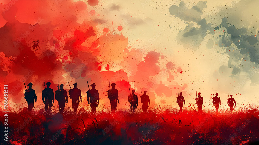 Silhouettes Against a Sky Aflame, Symbolic of Struggle and Freedom, Commemorating Independence Day and the Spirit of Liberty, with Copy Space Silhouettes Against a Sky Aflame, Symbolic of Struggle and Freedom, Commemorating Independence Day and the Spirit of Liberty, with Copy Space