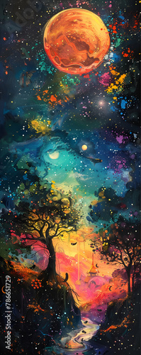 Vibrant Cosmic Landscape Painting