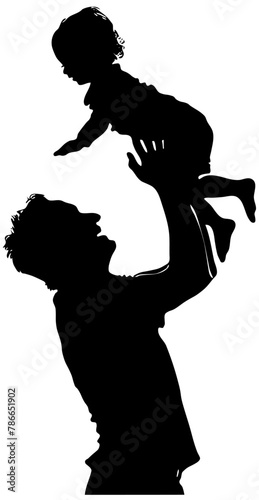 silhouette of a father playing with his child, isolated
