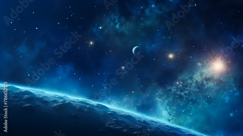 Blue Hues and Nebula Dreams in the Cosmos. Galactic Night. Stellar Dreamscape © EwaStudio
