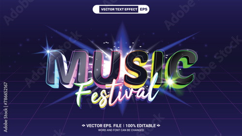 Music festival show futuristic neon style customizable 3d vector text effect
