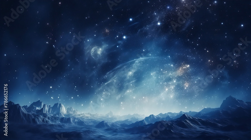 Blue Hues and Nebula Dreams in the Cosmos. Galactic Night. Stellar Dreamscape © EwaStudio