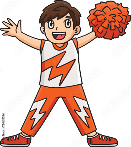 Cheerleading Happy Boy Cheerleader Waving Clipart