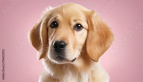 Cute Golden Retriever puppy on pink background in Bright Colours 