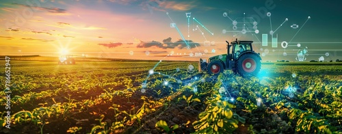 concept of remote control of a tractor without a driver, collection and analysis of data obtained from the field for sowing crops using artificial intelligence. AI generated illustration
