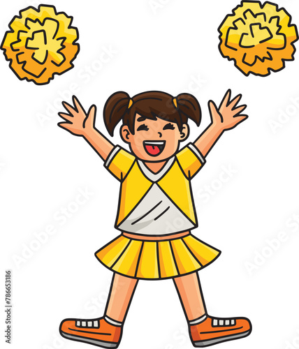 Cheerleader Girl with a Pompoms Cartoon Clipart 