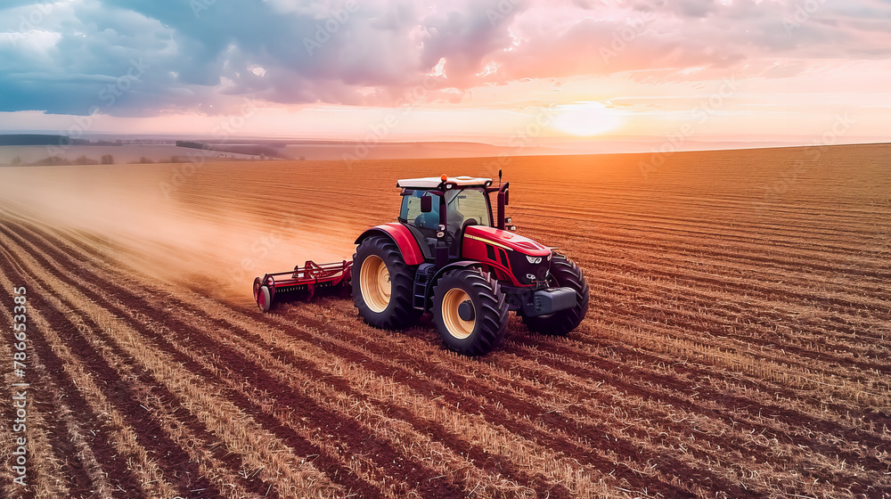 Obraz premium Tractor in the Fields. Farming Landscape