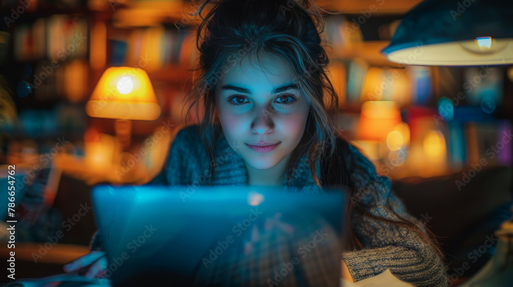 Fototapeta premium Woman Working into the Night