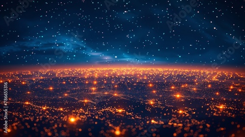 Starry sky above a glowing network of connected dots symbolizing global communication