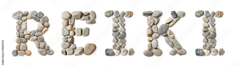 Reiki Text Made of Stones Isolated on White Background Reiki Text Made of Stones Isolated on White Background