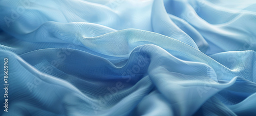 Abstract, color and flowing blue pattern for texture, wallpaper or wave as artistic and creative design. Background, banner and swirl with fabric, material or textile closeup for fluid backdrop