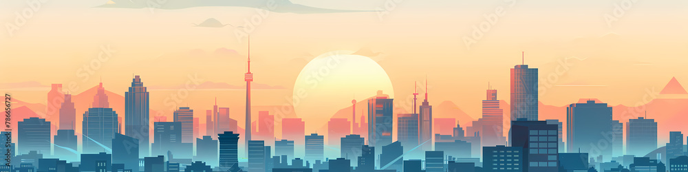 Sunrise over the city background with a beautiful skyline