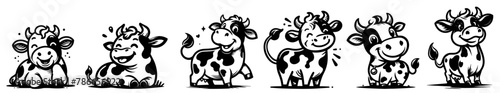 smiling cow mascot character design, black vector decoration funny illustration, laser cutting shape