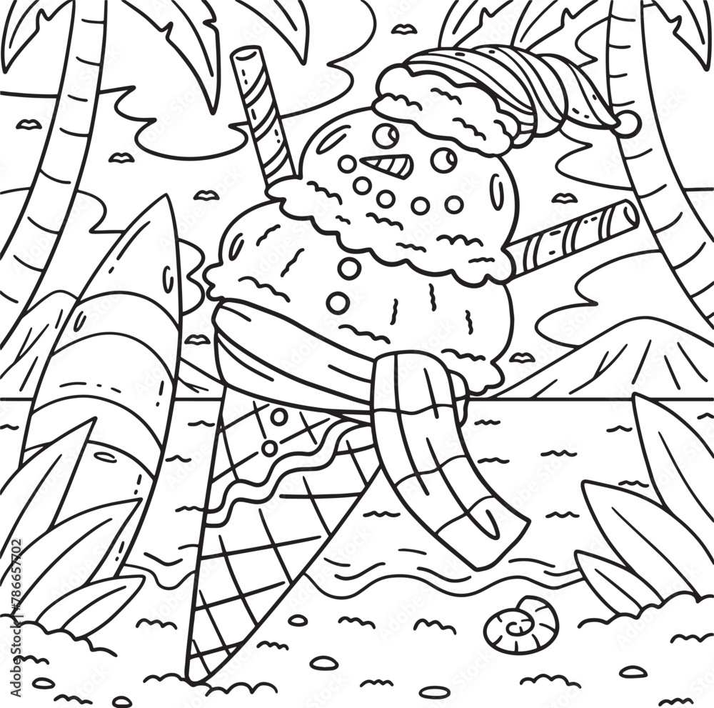 Ice Cream Snowman Cone Coloring Page for Kids