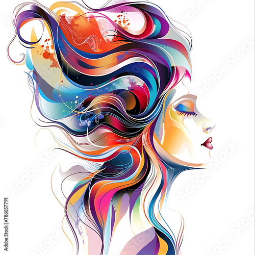 Grafiti Style Vector Graphic of a Beautiful Woman with Flowing, Colorful Hair