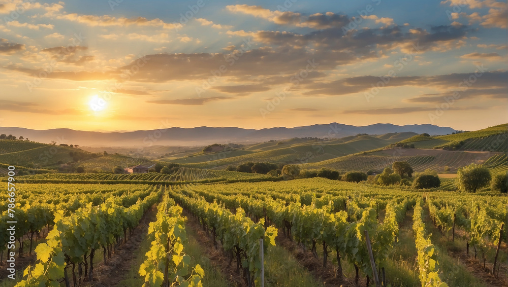 Fototapeta premium vineyard in autumn,vineyard at sunset