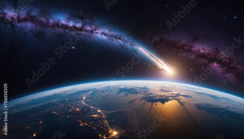 Comet on the planet Earth orbit