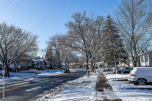 Burlington street covered with snow on a sunny day, Ontario,Canada